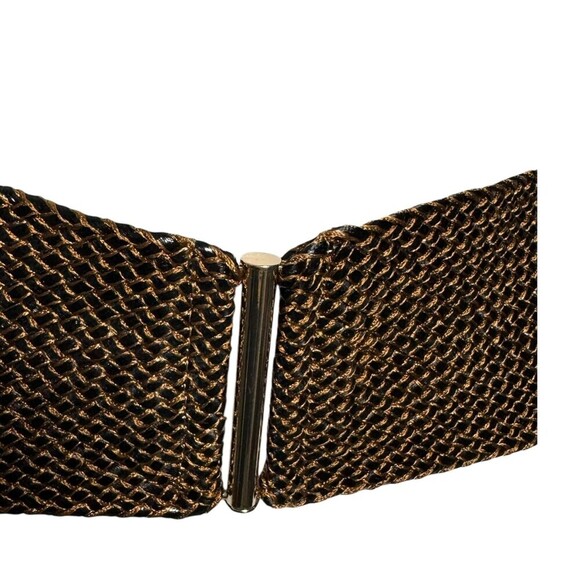 Vintage Very Wide Woven Leather statement Belt Women brown gold buckle main image 4
